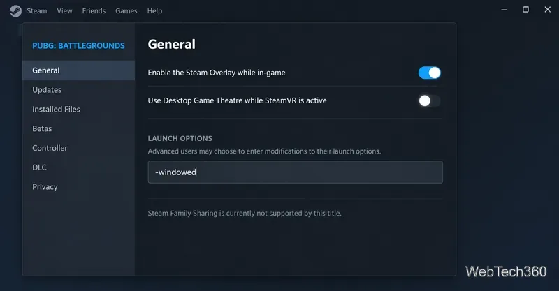 As propriedades do PUBG: BATTLEGROUNDS mostram apenas o modo janela nas Opções de Inicialização.