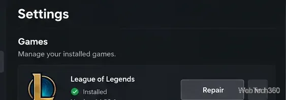 การตั้งค่าไคลเอ็นต์ของ Riot แสดง League of Legends และการควบคุมการซ่อมแซม