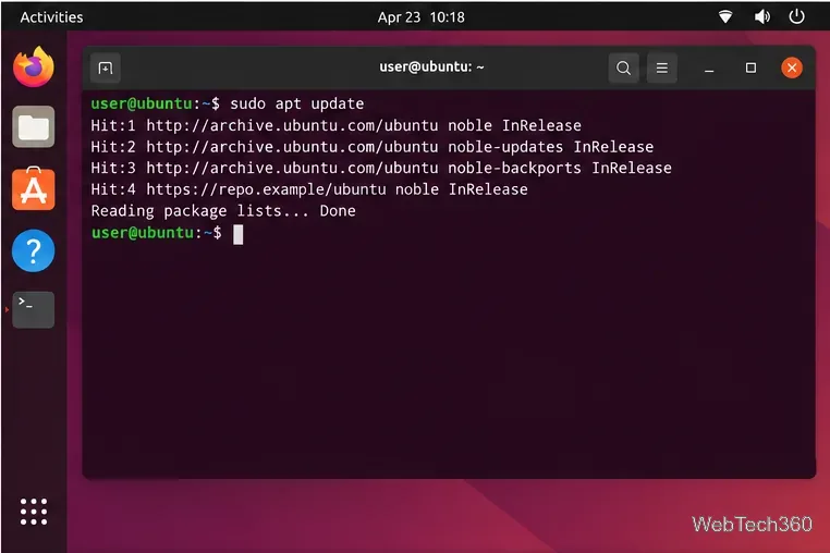 Terminalul Ubuntu afișează finalizarea actualizării sudo apt fără o eroare NO_PUBKEY