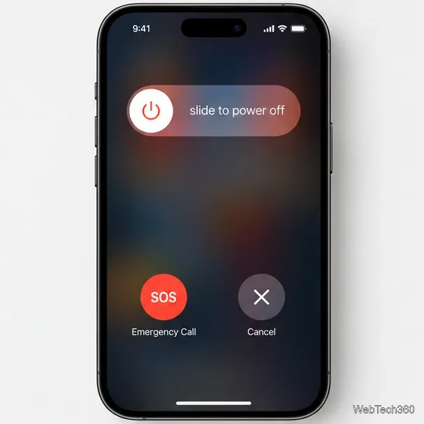 Экран выключения iPhone с кнопкой выключения, сдвинув ползунок.