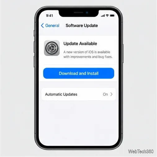 Экран обновления программного обеспечения iPhone с доступным обновлением и кнопкой «Загрузить и установить».