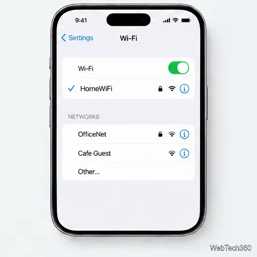 В настройках Wi-Fi на iPhone отображается, что Wi-Fi включен и сеть подключена.