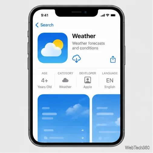 Страница «Погода» в App Store со значком облака для повторной загрузки.