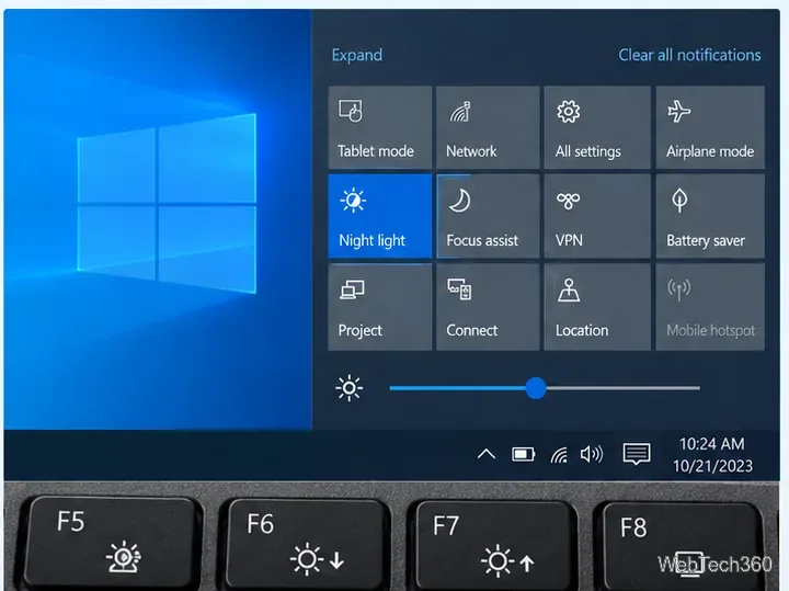 Windows 10 Action Center brightness slider and laptop brightness keys