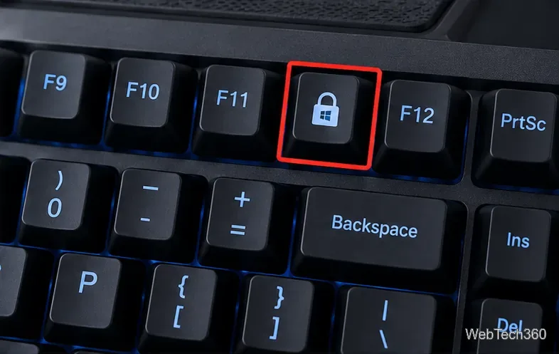Gaming keyboard with a Windows-lock key highlighted near the function keys