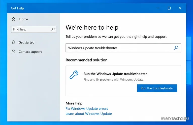 Windows 10のヘルプアプリにWindows Updateのトラブルシューターが表示されている。