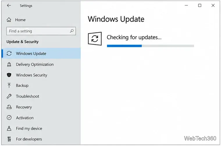 В настройках Центра обновления Windows отображается процесс проверки наличия обновлений.