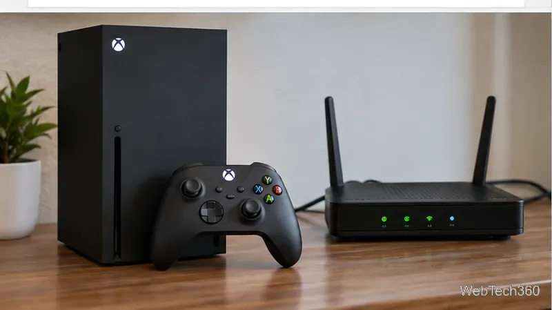 Console Xbox et routeur sans fil sur un bureau, prêts à être redémarrés.