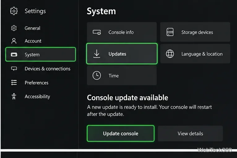 Les paramètres système Xbox affichent des mises à jour et une mise à jour de la console est disponible.