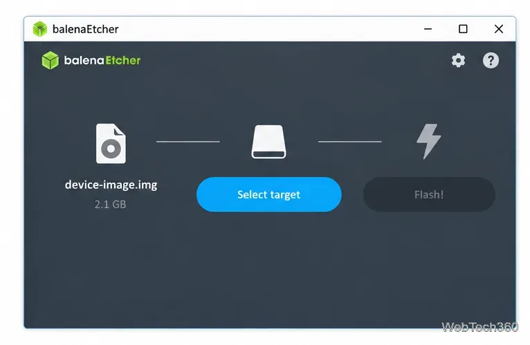 O gravador exibe a imagem do dispositivo selecionado ao lado do controle "Selecionar alvo".