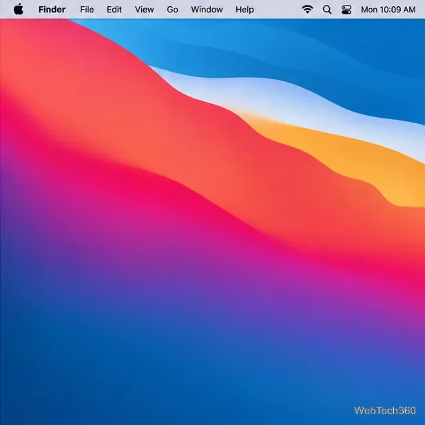 A solid light gray Catalina-style menu bar above the Big Sur desktop wallpaper