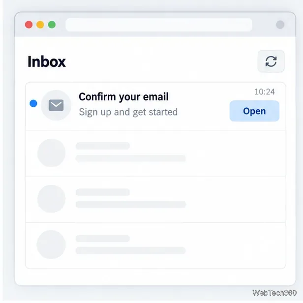 Écran de boîte de réception avec un message de confirmation prêt à être ouvert.