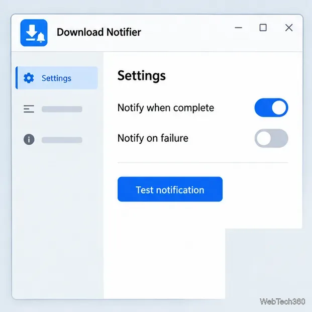 Descărcați setările Notifier cu alertele de finalizare activate și un buton de notificare de testare