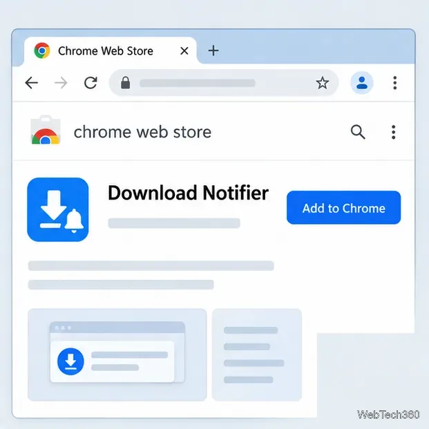 Listă în stilul Magazinului web Chrome pentru Notificatorul de descărcări cu un buton Adăugați la Chrome