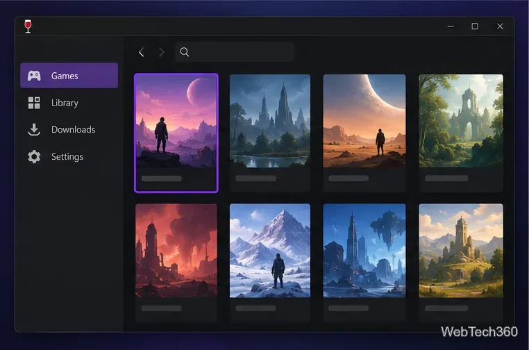 Biblioteca GOG GALAXY com um jogo fictício selecionado e seu botão Instalar.