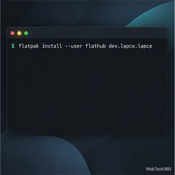 Un terminal Linux affichant la commande Flatpak pour installer Lapce depuis Flathub.