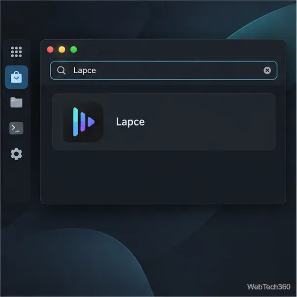 Une recherche dans un centre logiciel Linux pour Lapce, avec une fiche d'application correspondante.