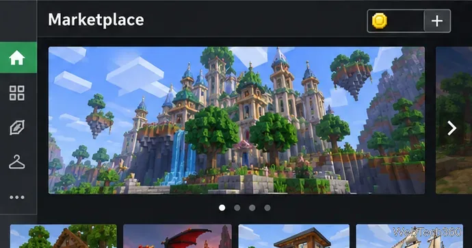 Illustration of the Marketplace header showing the Minecoin wallet and plus button.