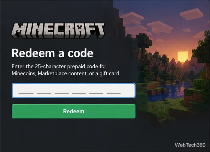 Illustration of a code redemption form with an empty prepaid-code field and Redeem button.