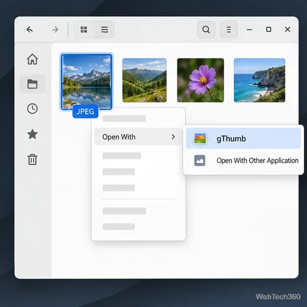 Choose gThumb from the file manager’s Open With menu for a one-time test.