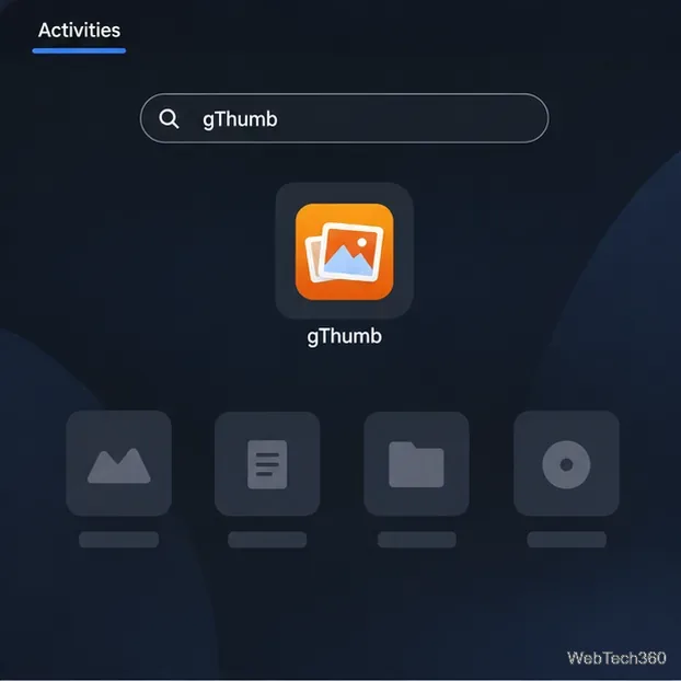 Open the Activities overview and launch gThumb from the app search.