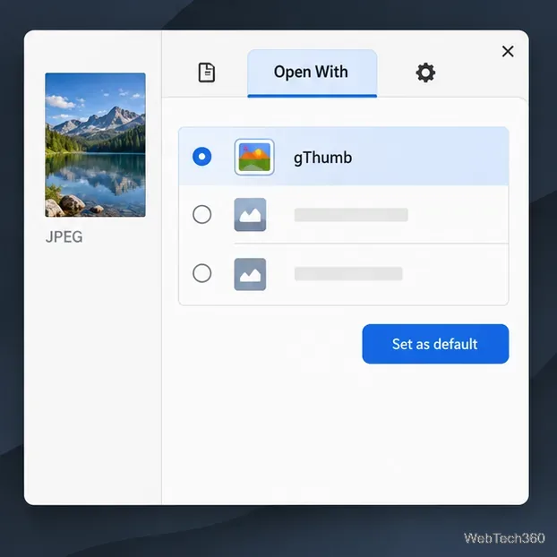 Select gThumb in the Open With tab and choose Set as default for that image type.