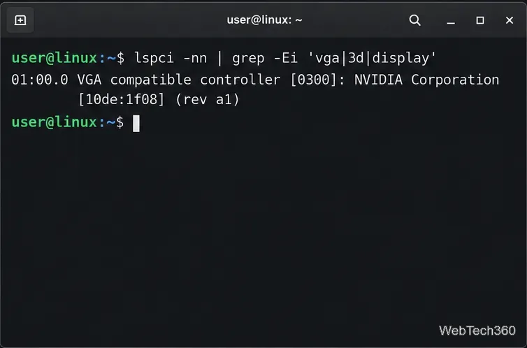 A terminal filters lspci output for VGA, 3D, or display controllers and shows a sample NVIDIA device.