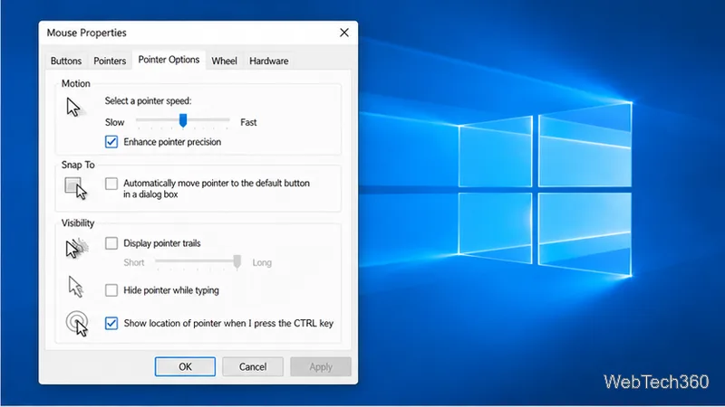 В настройках Windows 10, в разделе «Свойства мыши» для параметра «Параметры указателя», флажок «Скрывать указатель во время ввода» снят.