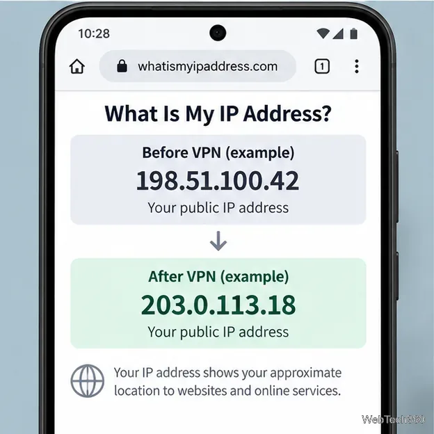 Esempio di browser Android che confronta un indirizzo IP pubblico prima e dopo la connessione a una VPN.