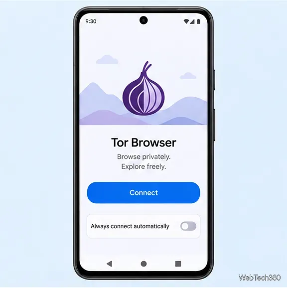 Tela de conexão do Tor Browser para Android com opção de ativação/desativação da conexão automática.