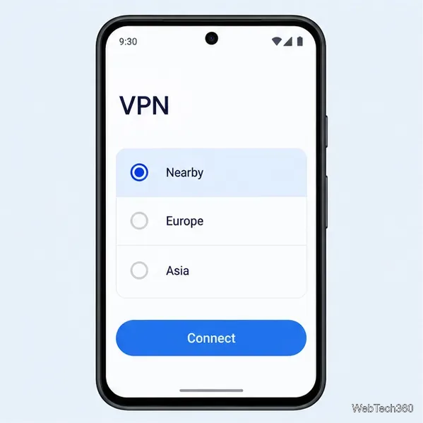 Lista de servidores do aplicativo VPN com a opção "Perto de mim" selecionada e o botão "Conectar".