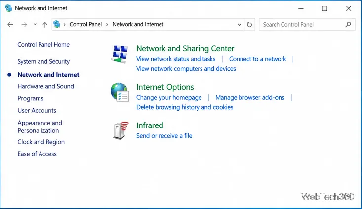 В панели управления Windows 10 открыт раздел «Сеть и Интернет», при этом доступен Центр управления сетями и общим доступом.