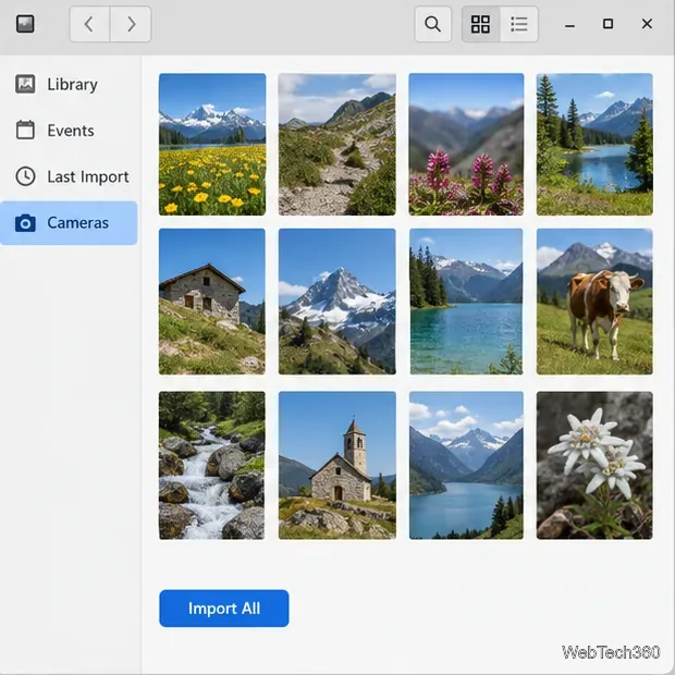 Camera thumbnail grid in Shotwell with the Import All button visible below the photos.