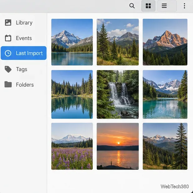Shotwell Last Import view highlighted in the sidebar with newly imported photos arranged in a thumbnail grid.