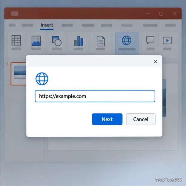 Assistant LiveWeb avec https://example.com saisi dans le champ d'adresse de la page Web et boutons Suivant et Annuler