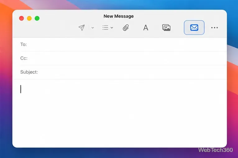 Das Apple Mail-Fenster „Neue Nachricht“ mit einer in der Symbolleiste zum Verfassen von Nachrichten sichtbaren Erweiterungsschaltfläche.