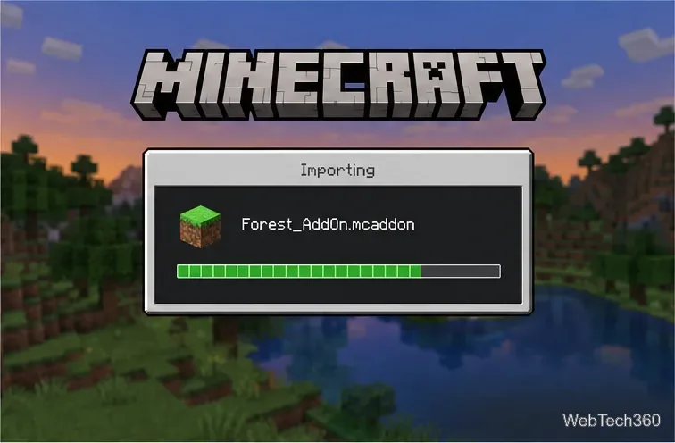 Minecraft Bedrock showing an Importing progress bar for a .mcaddon package.