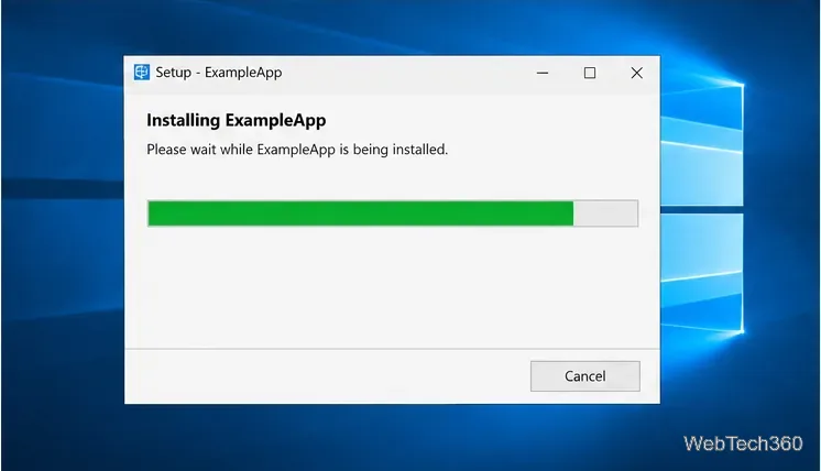 A generic app setup window with its installation progress bar nearly complete.