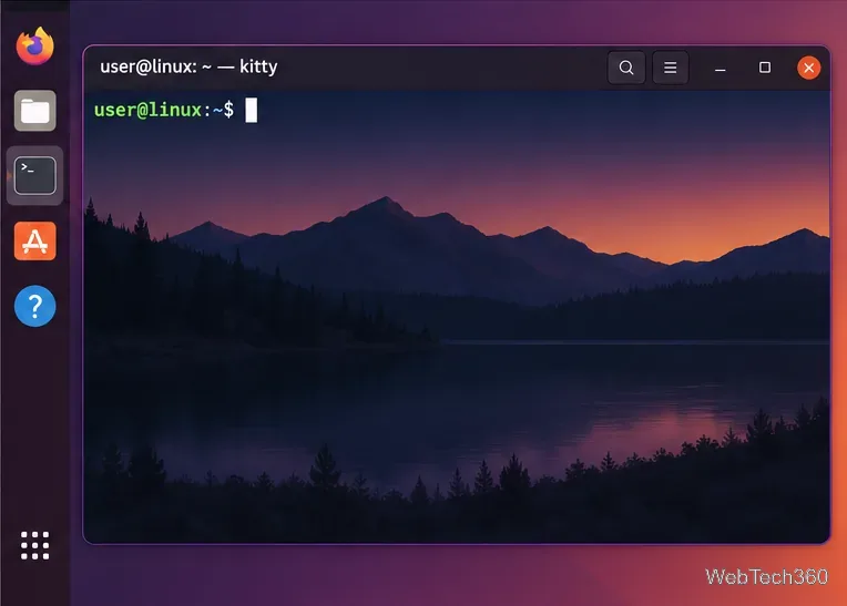 Customized Kitty terminal window on Linux with a dark translucent-looking terminal over a mountain wallpaper