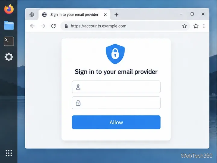 Illustrative browser sign-in and authorization screen for an email provider