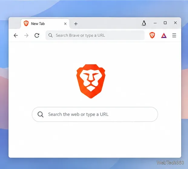 Braveブラウザの新しいタブウィンドウ(オレンジ色のライオンのロゴと検索フィールド付き)