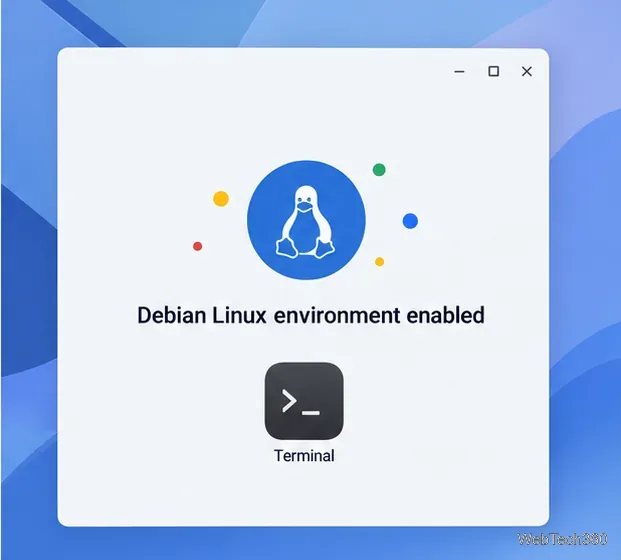 Debian Linux環境有効化メッセージの下にターミナルアイコンが表示される