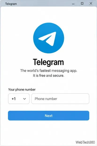 Telegram Android版のサインイン画面。国コードと電話番号の入力欄があります。