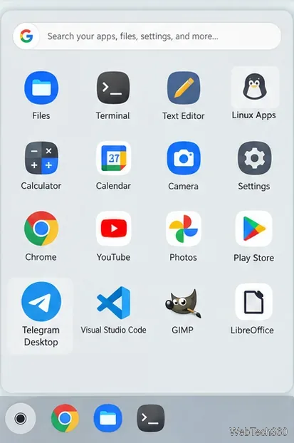 インストール済みアプリの中に、Telegram Desktopを含むChromebook Launcherが表示されます。