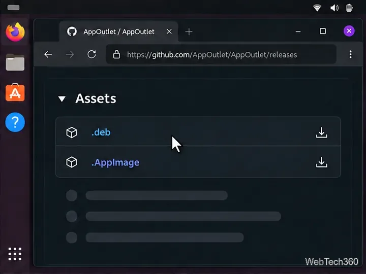 App Outlet release assets panel showing Debian and AppImage package choices