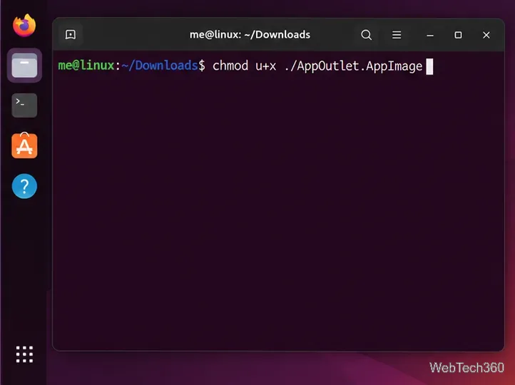 Terminal command that adds execute permission to the App Outlet AppImage