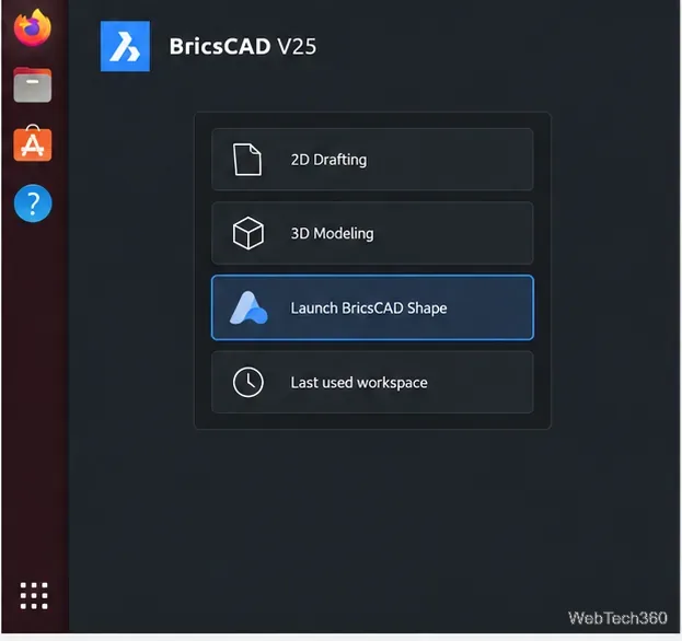BricsCAD V25 launcher with Launch BricsCAD Shape highlighted
