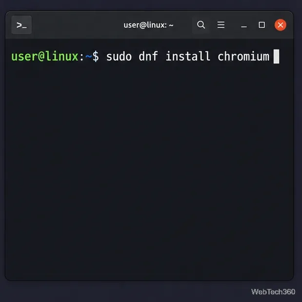 Terminal de style Fedora affichant la commande sudo dnf install chromium