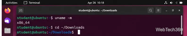 Ubuntuターミナルで、uname -mコマンドがx86_64を返すこととダウンロードディレクトリを表示する