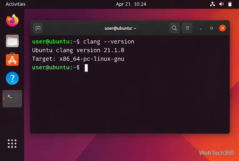 Ubuntu Terminal showing clang --version after installation